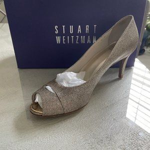 Stuart Weitzman Platinum Noir Peep Toe Heels - New